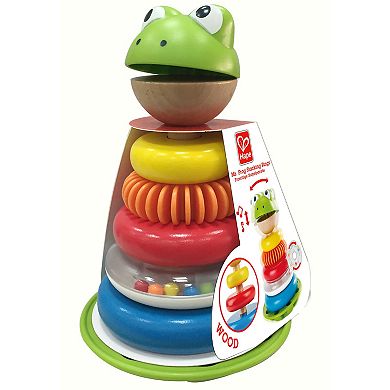 Hape Frog Wooden Ring Stacker Toy with Wobble Base