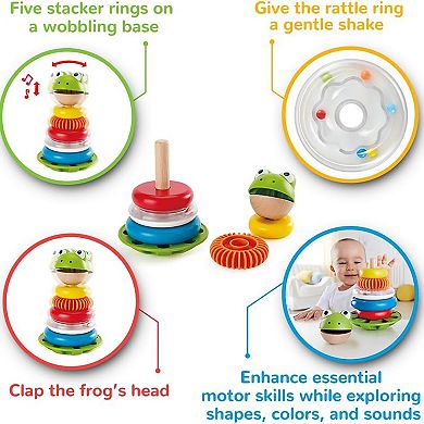 Hape Frog Wooden Ring Stacker Toy with Wobble Base