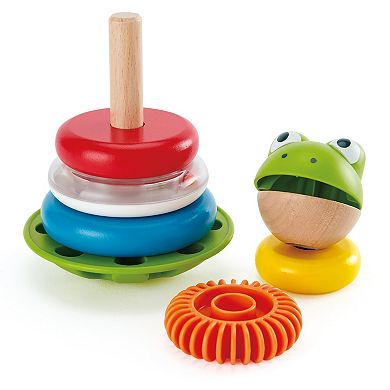 Hape Frog Wooden Ring Stacker Toy with Wobble Base