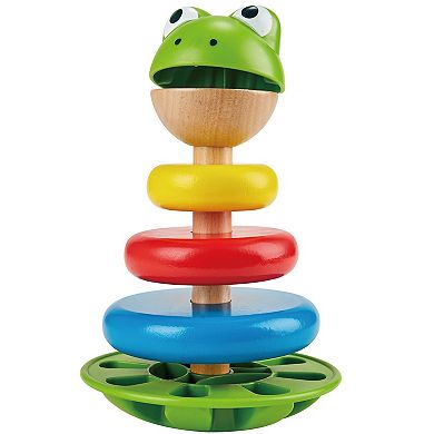 Hape Frog Wooden Ring Stacker Toy with Wobble Base