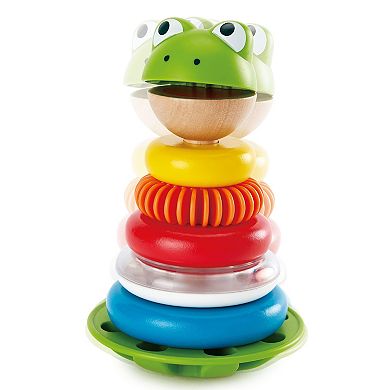 Hape Frog Wooden Ring Stacker Toy with Wobble Base