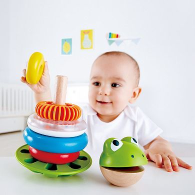 Hape Frog Wooden Ring Stacker Toy with Wobble Base