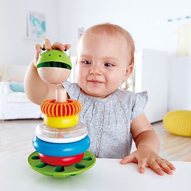 Hape Frog Wooden Ring Stacker Toy with Wobble Base