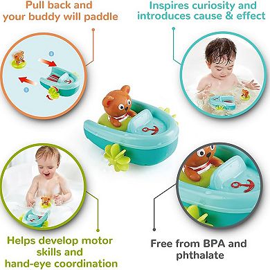 Hape Pull-Back Boat With Teddy Bear Figure Bath Toy