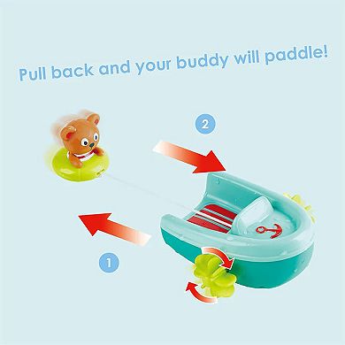 Hape Pull-Back Boat With Teddy Bear Figure Bath Toy