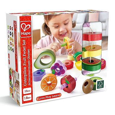 Hape Caterpillar Fruit Feast 14-Piece Wooden Stringing Toy Playset