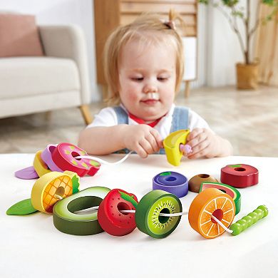 Hape Caterpillar Fruit Feast 14-Piece Wooden Stringing Toy Playset