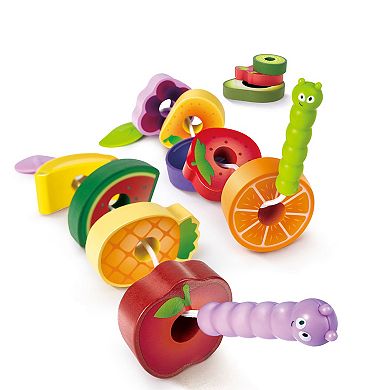 Hape Caterpillar Fruit Feast 14-Piece Wooden Stringing Toy Playset