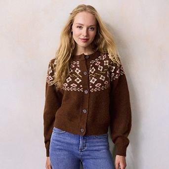 Petite LC Lauren Conrad Fair Isle Cardigan Sweater