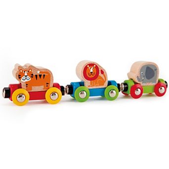 Hape Jungle Journey Train 6 pc Wooden Animal Figures & Magnetic Linking Train Set
