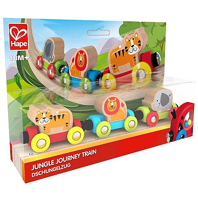 Hape Jungle Journey Train 6-Piece Wooden Animal Figures & Magnetic Linking Train Set