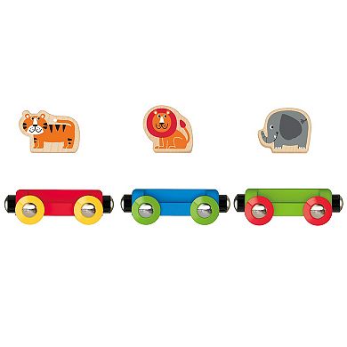 Hape Jungle Journey Train 6-Piece Wooden Animal Figures & Magnetic Linking Train Set