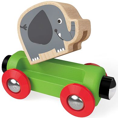 Hape Jungle Journey Train 6-Piece Wooden Animal Figures & Magnetic Linking Train Set