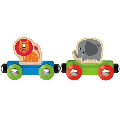 Hape Jungle Journey Train 6-Piece Wooden Animal Figures & Magnetic Linking Train Set