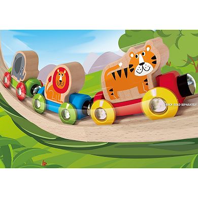 Hape Jungle Journey Train 6-Piece Wooden Animal Figures & Magnetic Linking Train Set