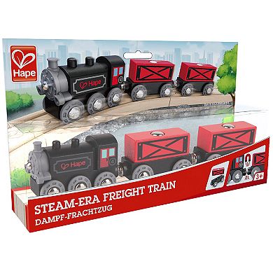 Hape 5-Piece Steam-Era Freight Train Wooden Locomotive Toy Set
