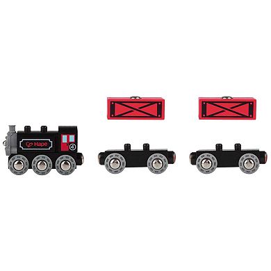 Hape 5-Piece Steam-Era Freight Train Wooden Locomotive Toy Set