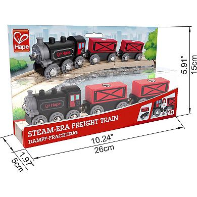 Hape 5-Piece Steam-Era Freight Train Wooden Locomotive Toy Set