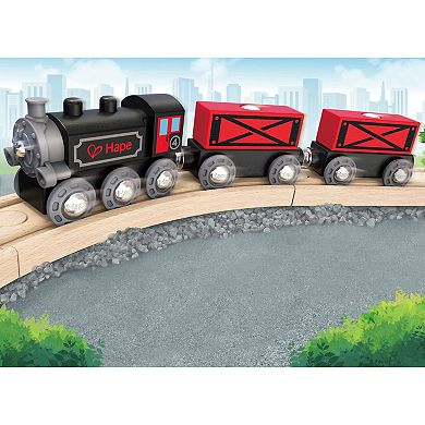 Hape 5-Piece Steam-Era Freight Train Wooden Locomotive Toy Set