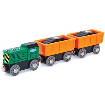 Hape 5 pc Diesel Freight Train Wooden Locomotive Toy Set