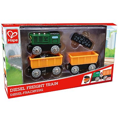 Hape 5-Piece Diesel Freight Train Wooden Locomotive Toy Set