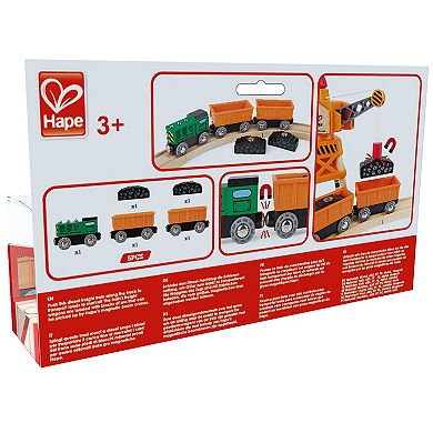 Hape 5-Piece Diesel Freight Train Wooden Locomotive Toy Set