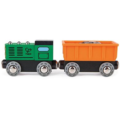 Hape 5-Piece Diesel Freight Train Wooden Locomotive Toy Set