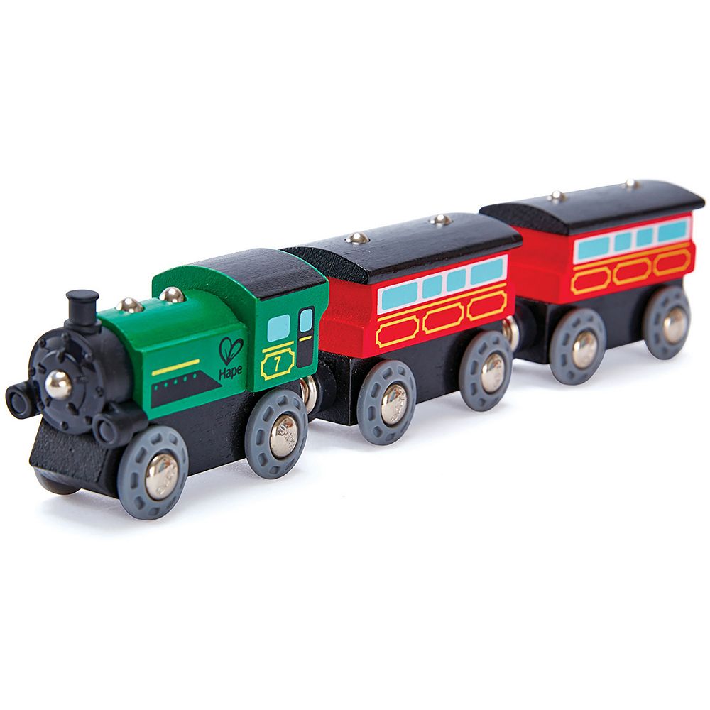 Hape 3-Piece Steam-Era Passenger Train Wooden Locomotive Toy Set