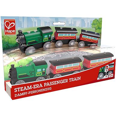 Hape 3-Piece Steam-Era Passenger Train Wooden Locomotive Toy Set