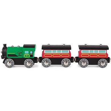 Hape 3-Piece Steam-Era Passenger Train Wooden Locomotive Toy Set