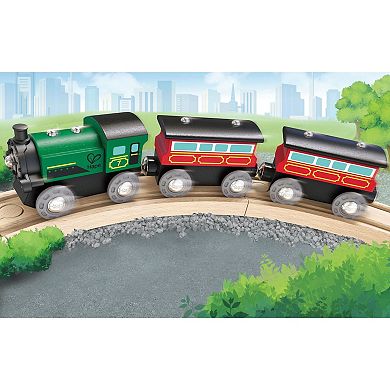 Hape 3-Piece Steam-Era Passenger Train Wooden Locomotive Toy Set