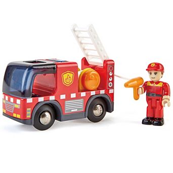 Hape Firefighter Figurine & Hose Reel Fire Truck With Siren Set