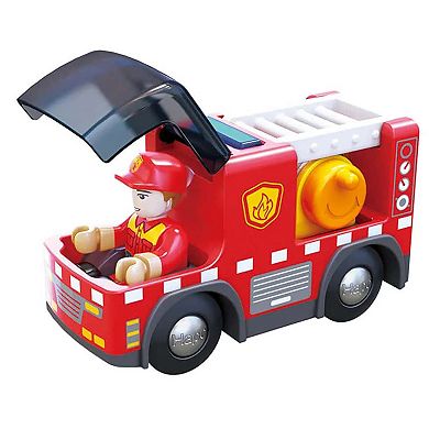 Hape Firefighter Figurine & Hose Reel Fire Truck With Siren Set
