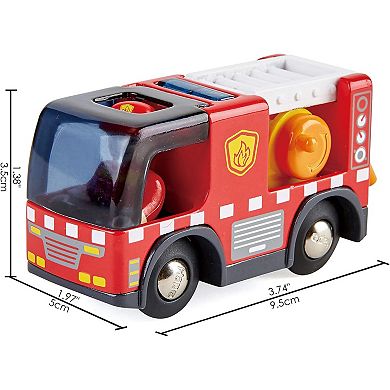 Hape Firefighter Figurine & Hose Reel Fire Truck With Siren Set