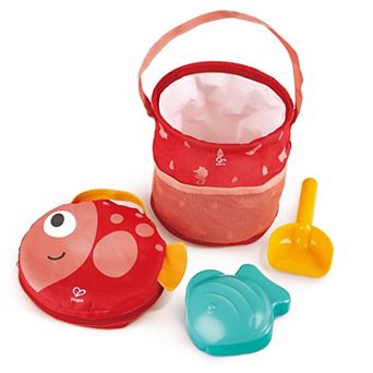 Hape Fold & Go Beach Fish-Shaped Waterproof Bag & Bucket & Sand Mold Toy Set