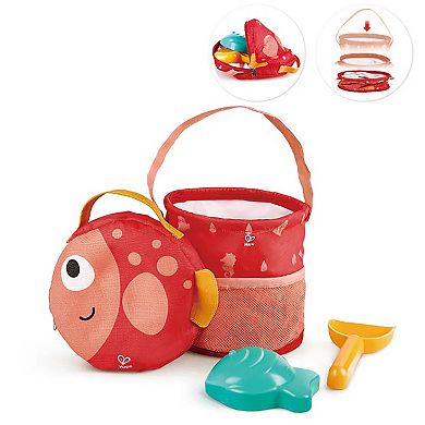 Hape Fold & Go Beach Fish-Shaped Waterproof Bag & Bucket & Sand Mold Toy Set