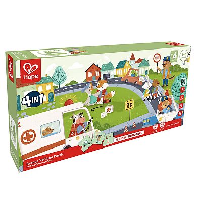 Hape Rescue Vehicles Oversized Storytelling Tile Puzzle 4-Pack