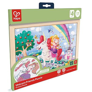 Hape Unicorn Friends 24-Piece Double-Sided Coloring Puzzle