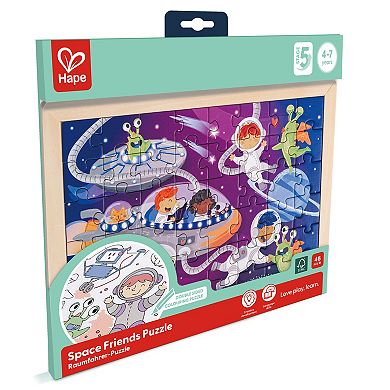Hape Space Friends 48-Piece Double-Sided Coloring Puzzle