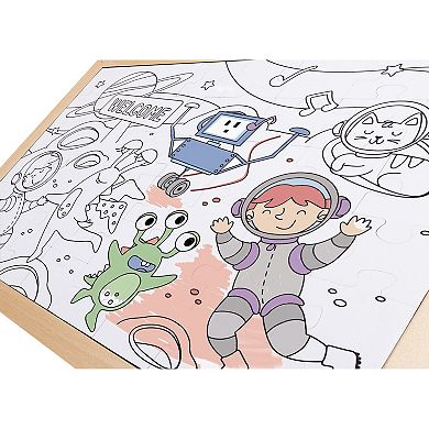 Hape Space Friends 48-Piece Double-Sided Coloring Puzzle