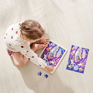 Hape Space Friends 48-Piece Double-Sided Coloring Puzzle