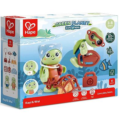 Hape Green Planet Explorers 11-Piece Turtle Articulated Figurine Toy Set