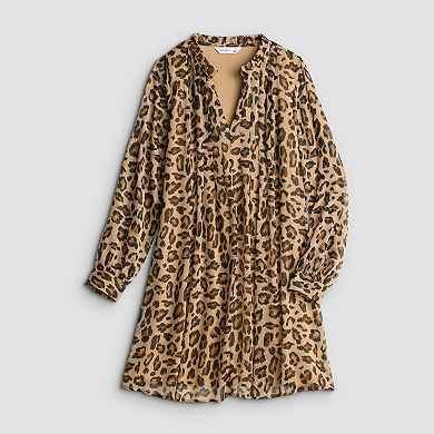 Petite Nine West Ruffle Neck Pintuck Mini Dress