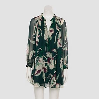 Petite Nine West Ruffle Neck Pintuck Mini Dress