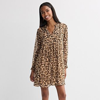 Petite Nine West Ruffle Neck Pintuck Mini Dress