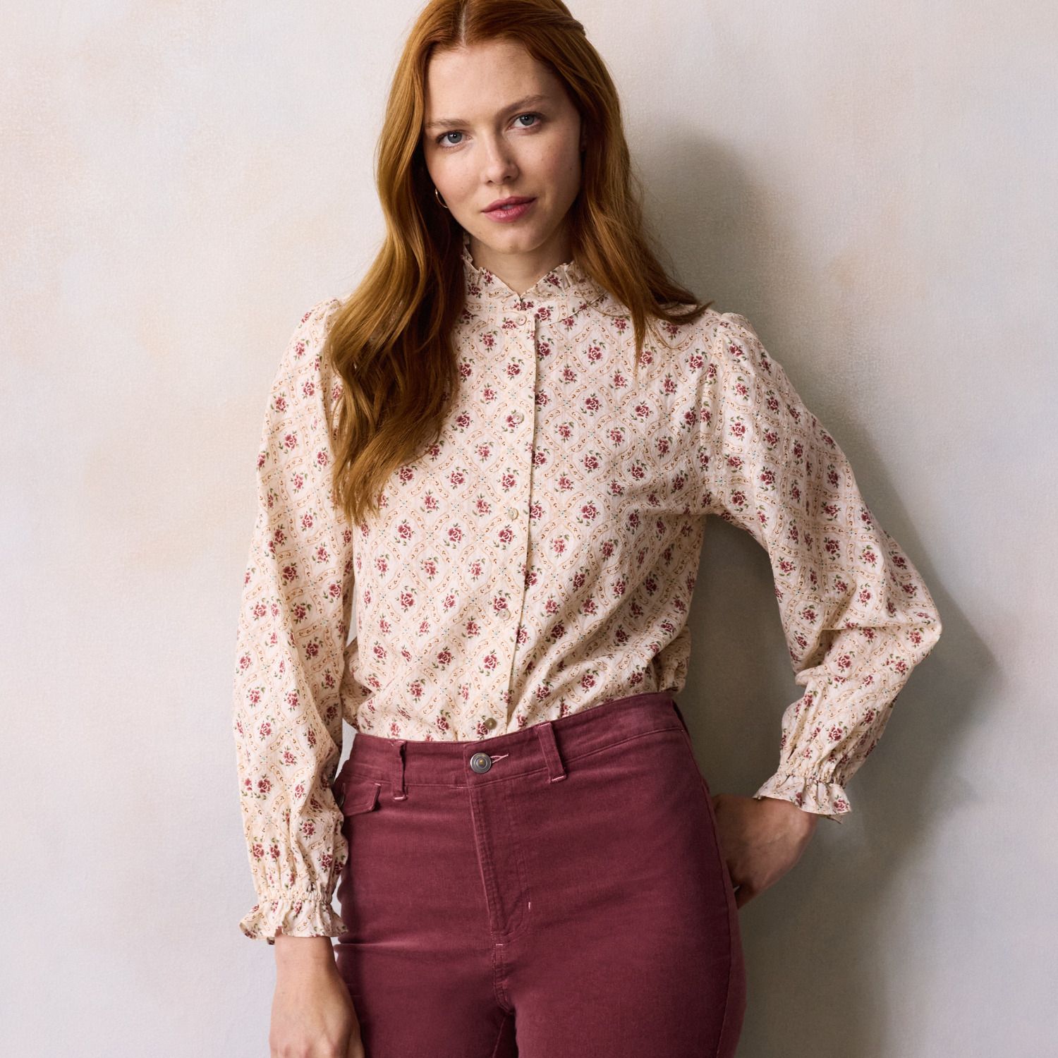 Женская блузка LC Lauren Conrad Long Sleeve Mockneck, цвет: Кремовый — фото 1