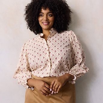 Plus Size LC Lauren Conrad Long Sleeve Mockneck Blouse