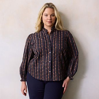 Plus Size LC Lauren Conrad Long Sleeve Mockneck Blouse