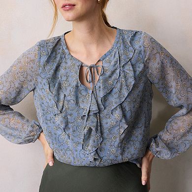 Petite LC Lauren Conrad Long Sleeve V-Neck Blouse