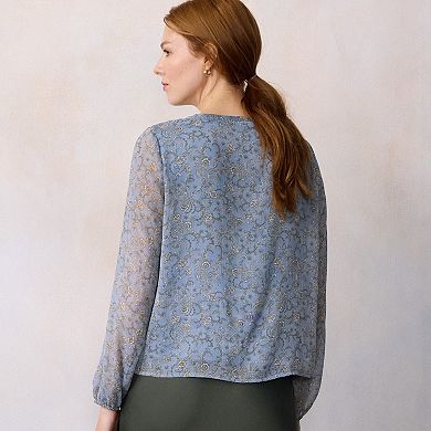 Petite LC Lauren Conrad Long Sleeve V-Neck Blouse